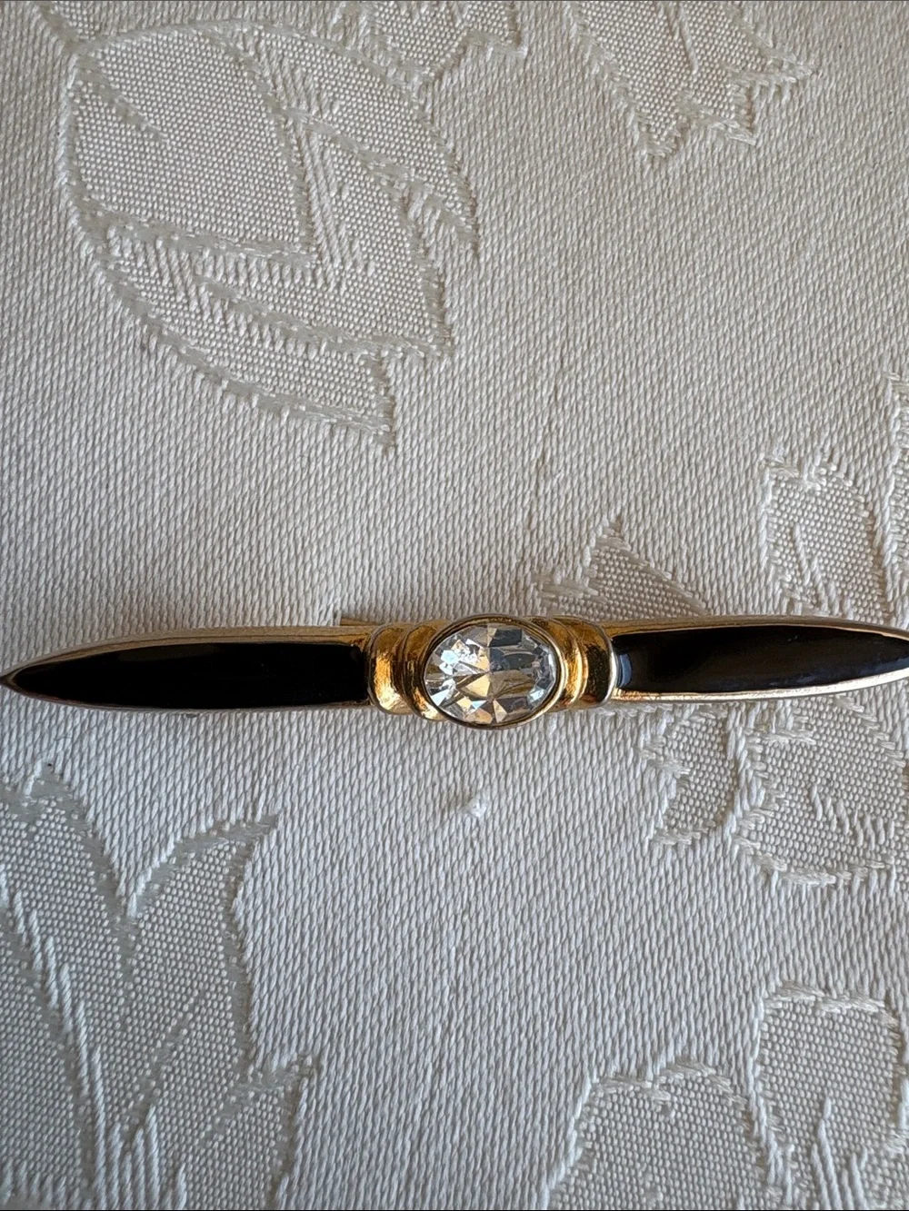 Gold Tone Bar Pin with Clear Center Stone